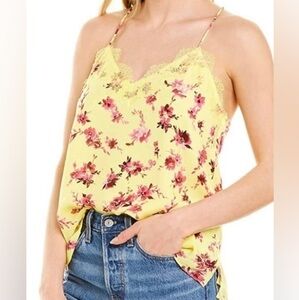 Cami‎ NYC Georgette Silk Lacey Racer Tank in Hibiscus Floral Yellow S